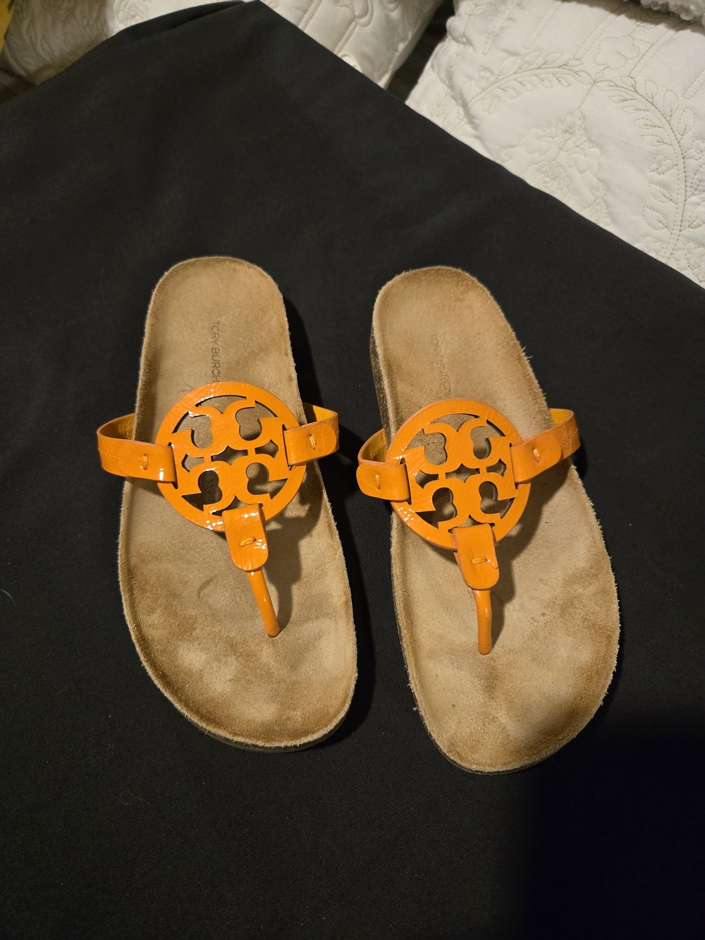 Tory Burch Orange Logo-Emblem Thong Sandals